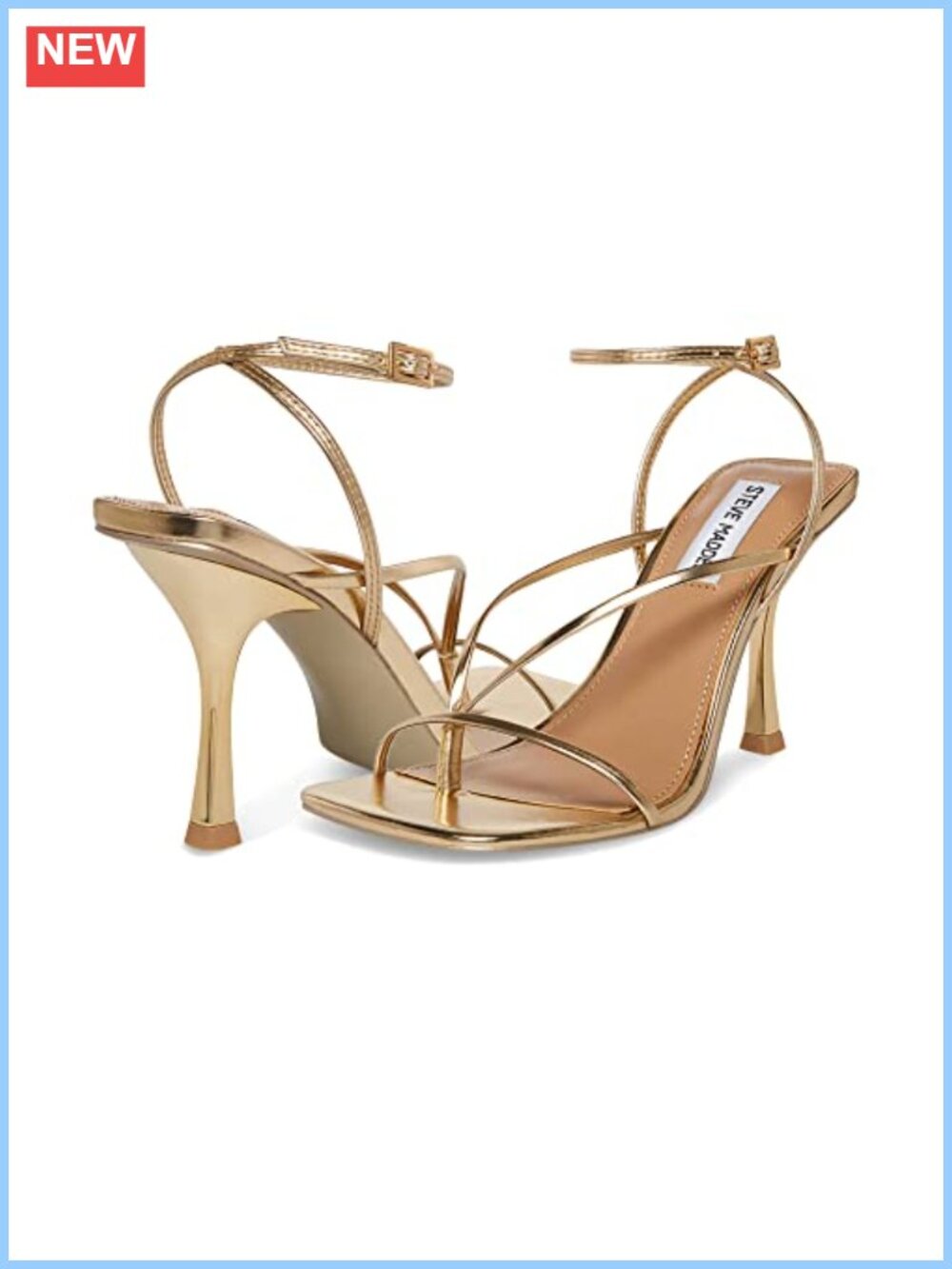 Women's Square Toe Strappy Heeled Sandals Faux Leather 3.75" Heel Stiletto